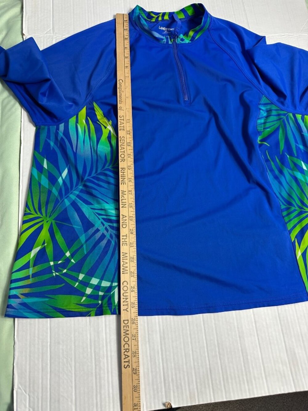 Lands' End Long Sleeve Rash Guard Swim Shirt Blue Green Palm UPF 50 Plus Size 2X - Picture 10 of 10